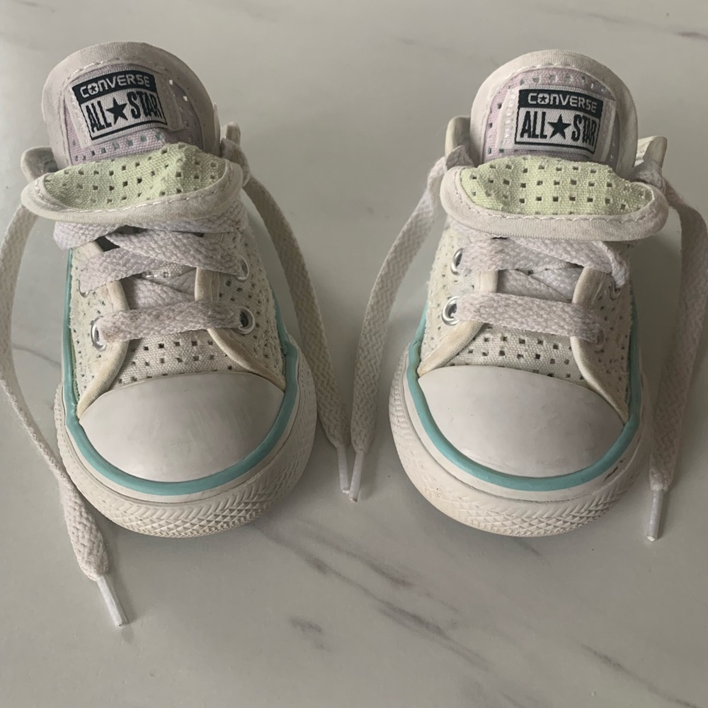 Converse Kids White and Teal Sneakers